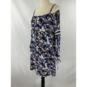 WAYF Off Shoulder Dress Blue Floral Medium Boho Cold Shoulder Boho